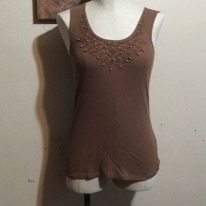 Beaded front brown tank top